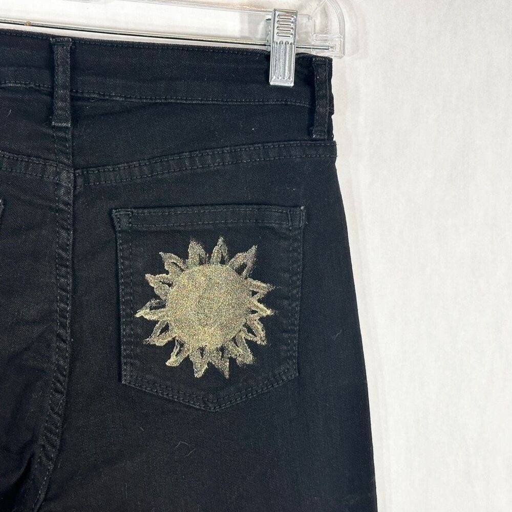 Time Tru Sz 4 Jeans Black Straight Hand Painted Gold Lunar Sun Witch Grunge 1602 - Picture 8 of 13